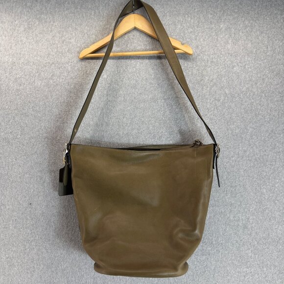 Coach Olive Green Leather Bleecker Bucket Bag Shoulder Zip‎ Close Purse Boho - Picture 13 of 16